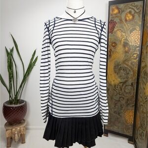 Striped Long Sleeve Top Asymmetrical‎ Seam Ribbed Cotton Womens Medium